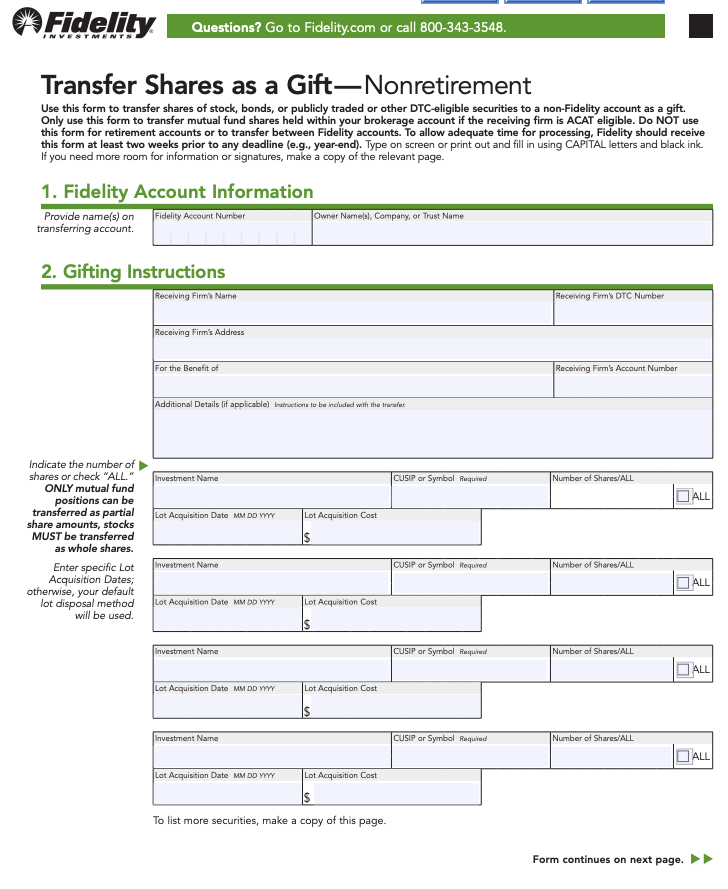 Fidelity Transfer Shares As A Gift | Source: Fidelity Investments