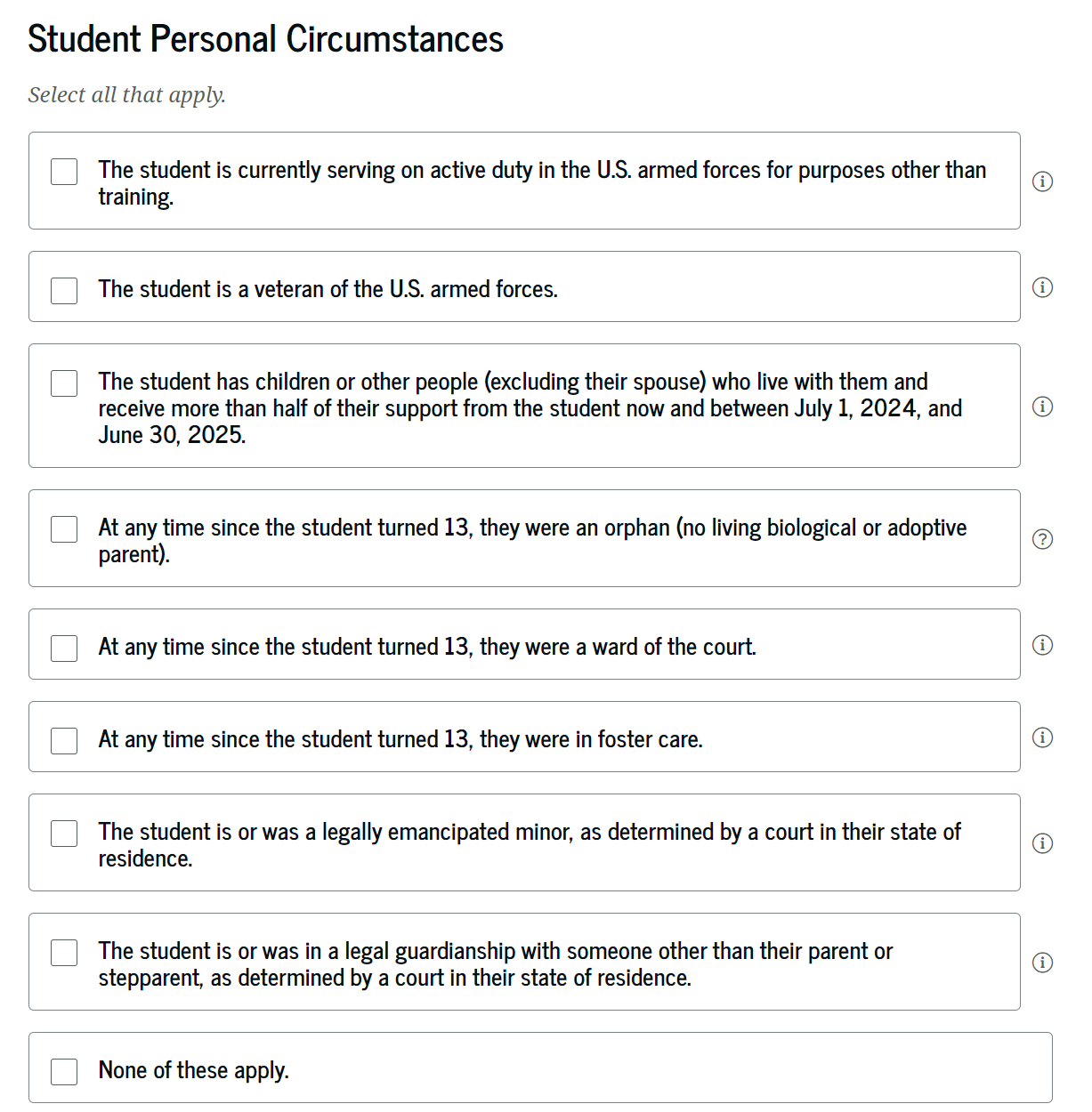 dependent vs independent student FAFSA questions