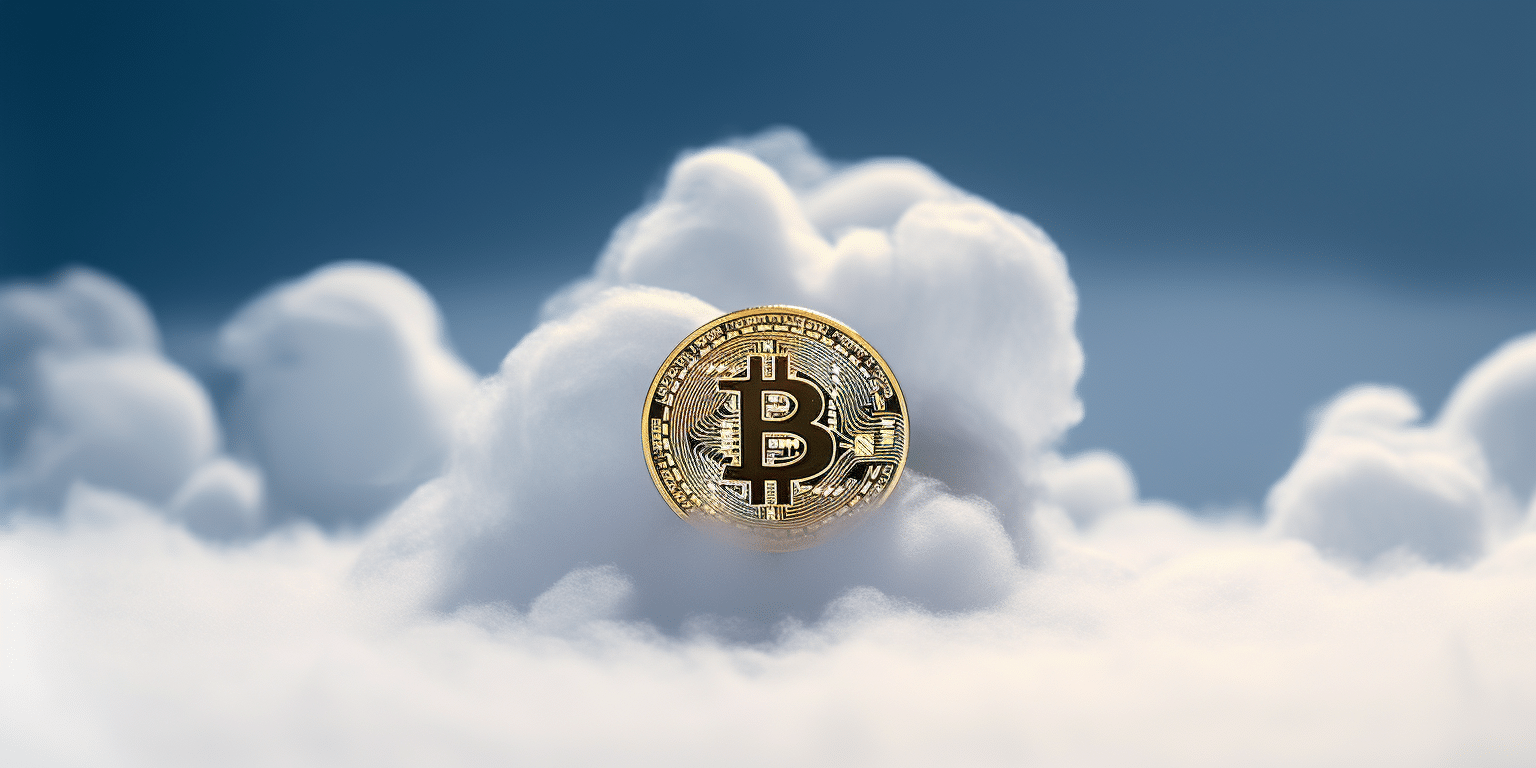 Bitcoin coin in the clouds